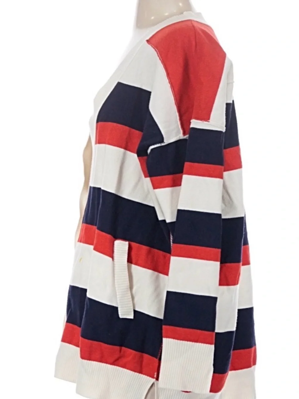 Free People Striped Button-Front Cardigan in Red, Navy & Cream